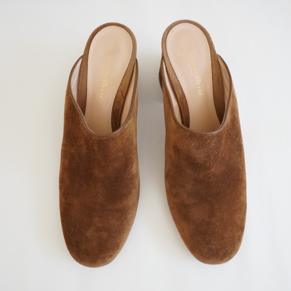 Gianvito Rossi Suede Block Heel Mules Womens 39 Brown Italy Classic Designer - Picture 2 of 12